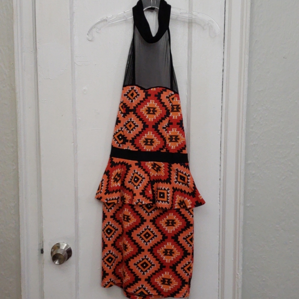 Aztec Mexican Print Peplum Dress